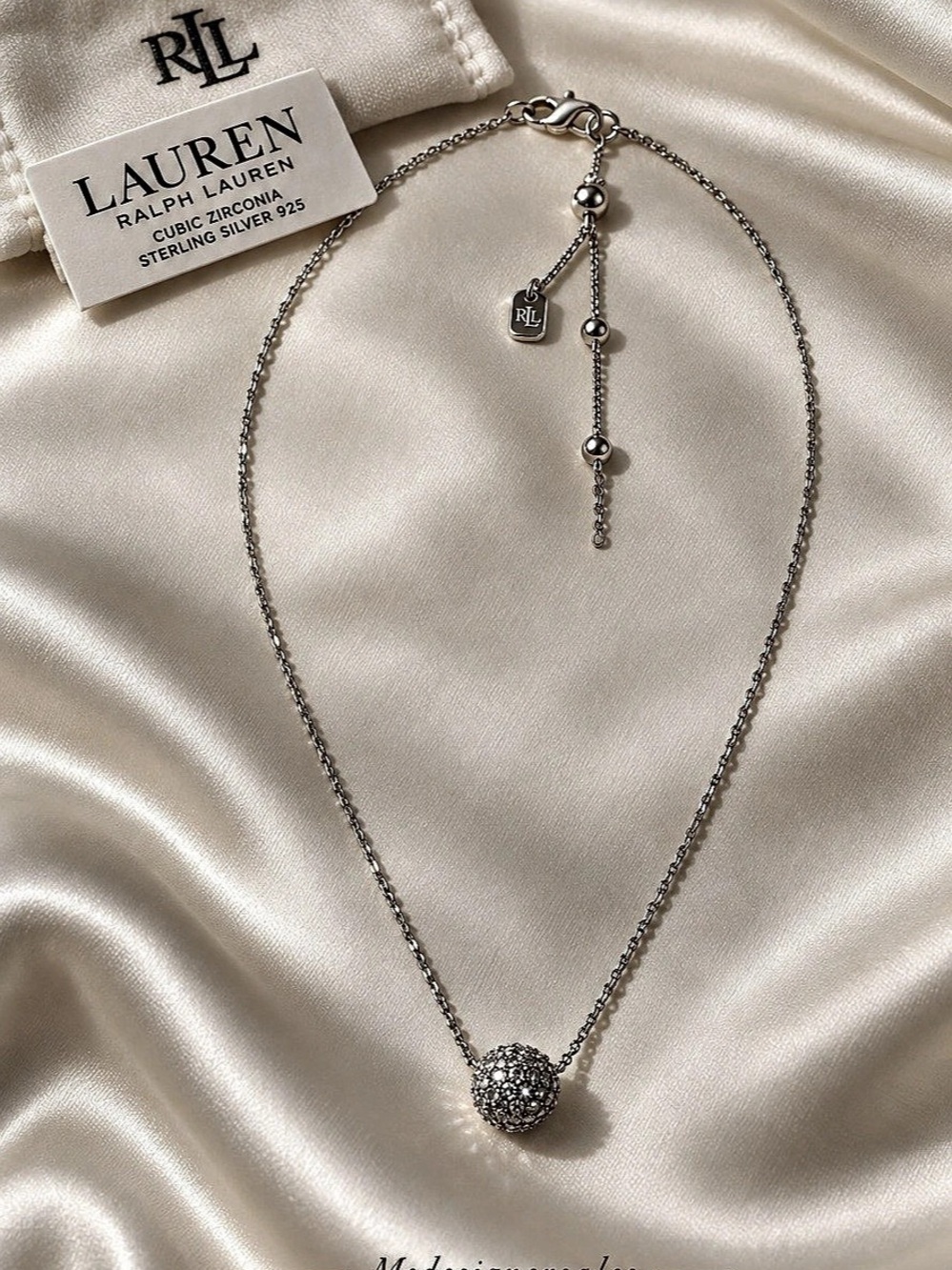 Lauren Ralph Lauren Cubic Zirconia Pavé Ball Slider Pendant Necklace Pendant